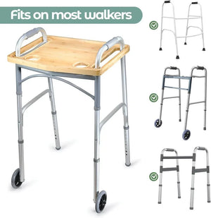Medical King Walker Tray Table with Cup Holder - Bamboo Folding Design - Malisa Mobility
