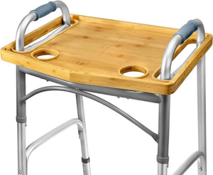 Medical King Walker Tray Table with Cup Holder - Bamboo Folding Design - Malisa Mobility
