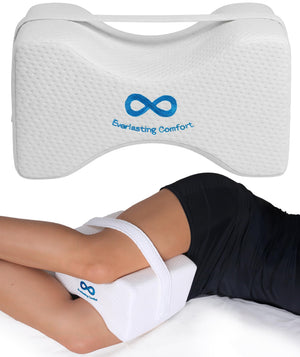 Everlasting Comfort Memory Foam Knee Pillow for Side Sleepers – Sciatica Pain Relief Pillow, Removable Strap Support – Leg Pillows for Sleeping Alignment, Knees, Back & Hip Cushion