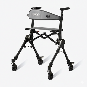 Close-up of the durable rear wheels and the easy-to-use foot-operated braking system for maximum stability