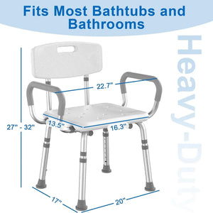 500 lbs Heavy-Duty Shower Chair with Removable Padded Arms and Backrest - Malisa Mobility