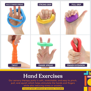 Close-up of hands stretching and pulling the resistive therapy putty to improve finger flexibility.