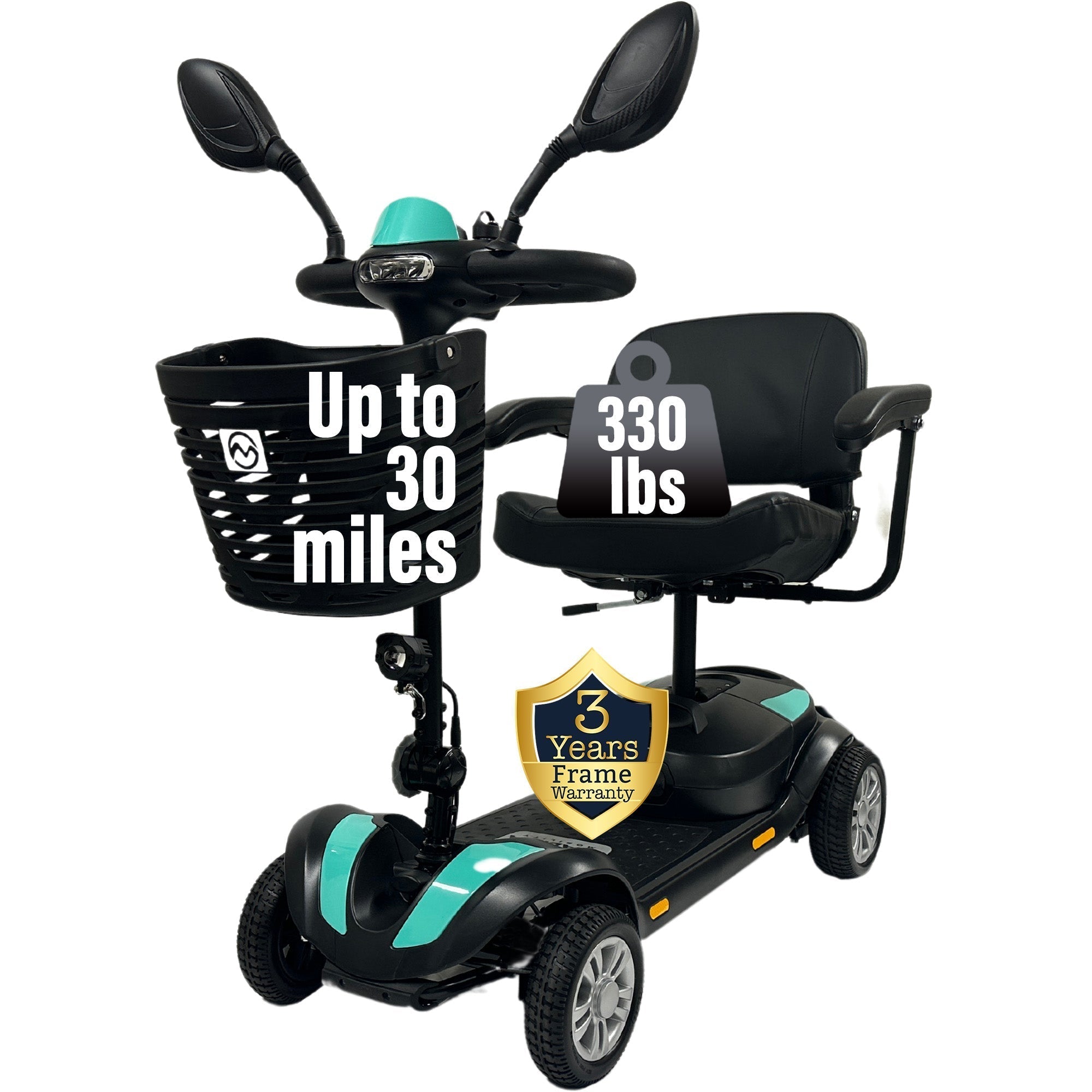 Comparison of lithium-ion and lead-acid batteries for electric mobility devices showing weight and size differences.