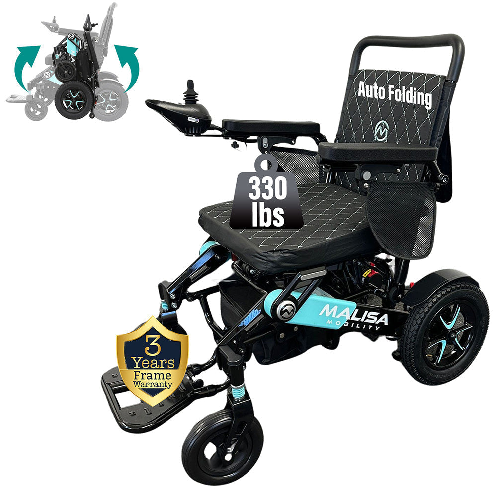 Automatic reclining power wheelchair demonstrating various tilt and recline positions for orthopedic support.