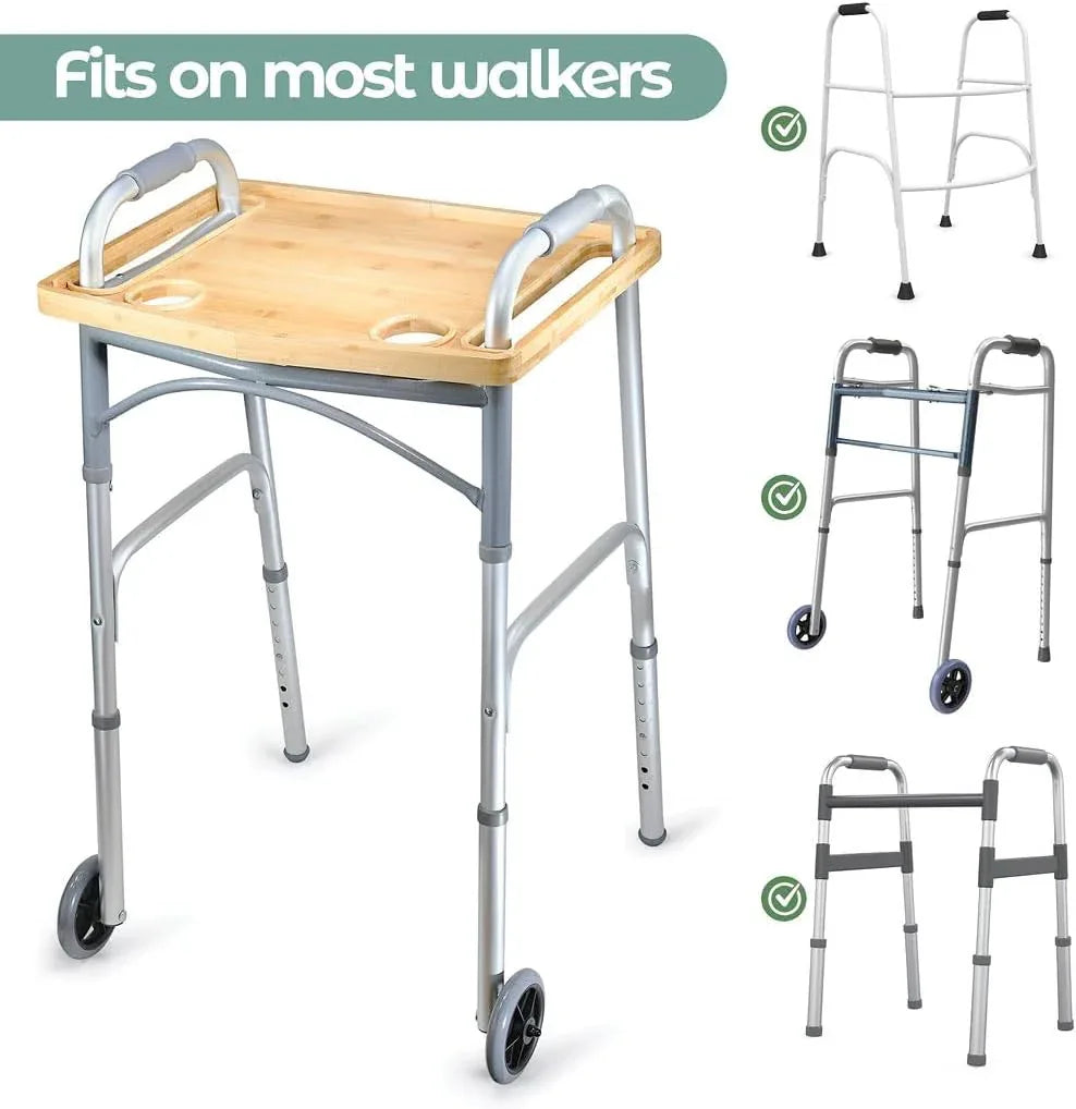 Medical King Walker Tray Table with Cup Holder - Bamboo Folding Design - Malisa Mobility