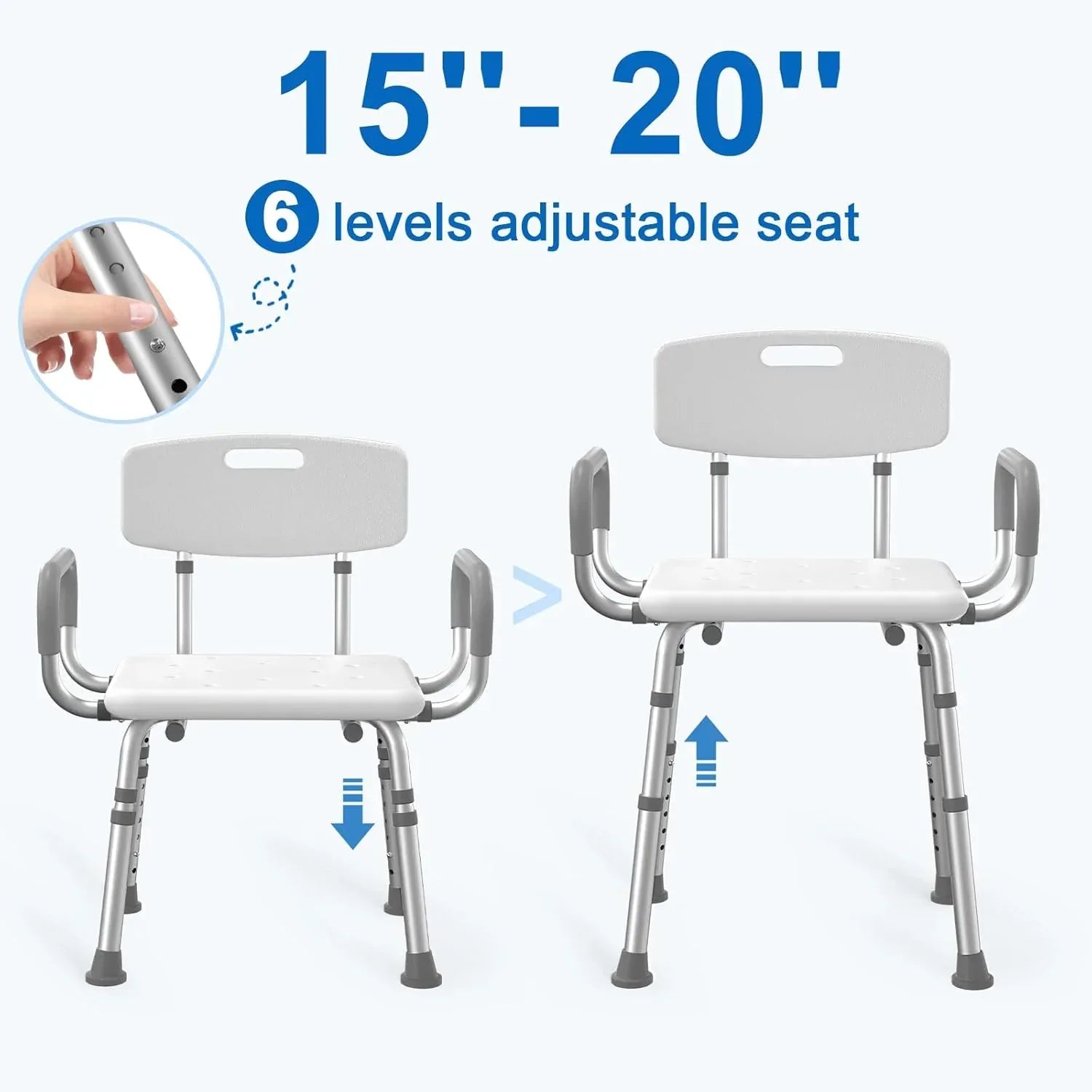 500 lbs Heavy-Duty Shower Chair with Removable Padded Arms and Backrest - Malisa Mobility