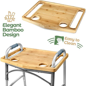 Medical King Walker Tray Table with Cup Holder - Bamboo Folding Design - Malisa Mobility