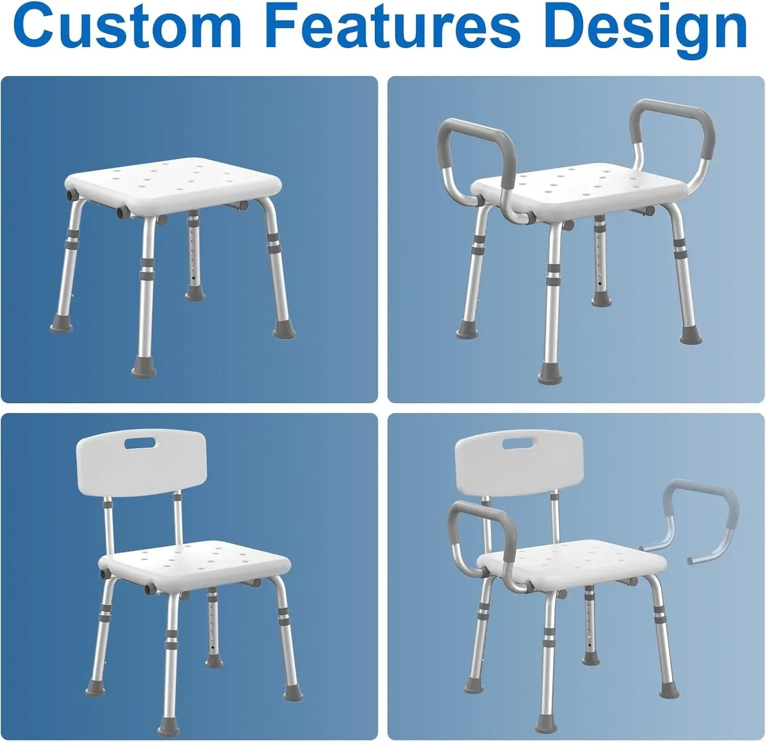 500 lbs Heavy-Duty Shower Chair with Removable Padded Arms and Backrest - Malisa Mobility
