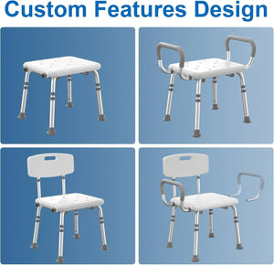 500 lbs Heavy-Duty Shower Chair with Removable Padded Arms and Backrest - Malisa Mobility