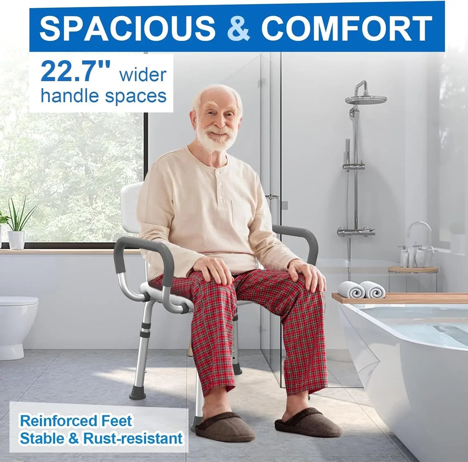 500 lbs Heavy-Duty Shower Chair with Removable Padded Arms and Backrest - Malisa Mobility