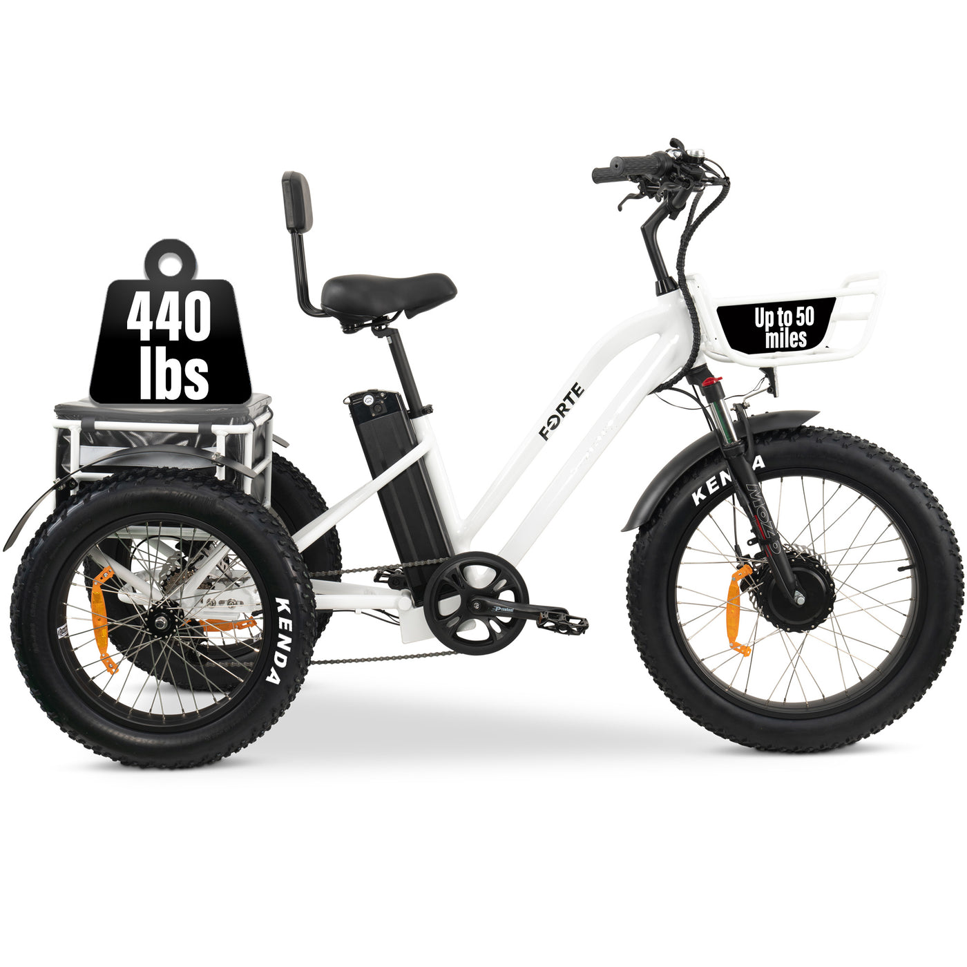FORTE Electric Tricycle Bicycle White Frame 50 miles