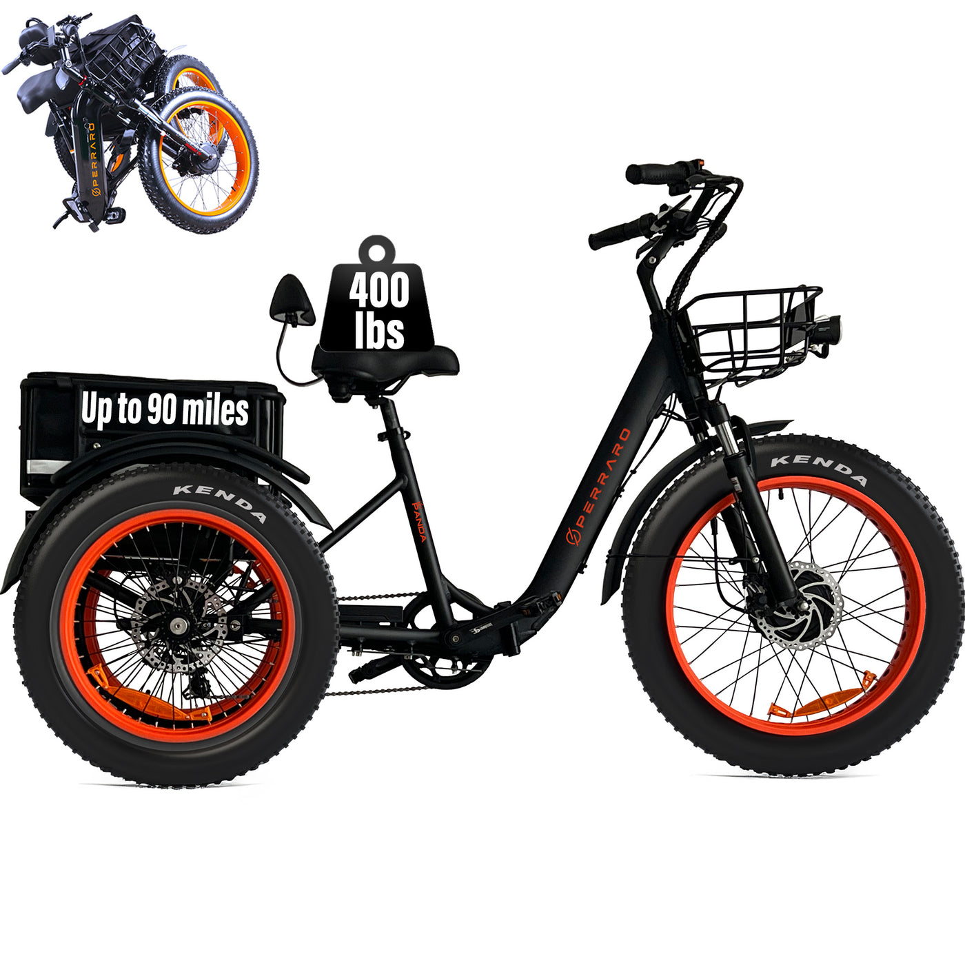 Electric Tricycle for adults - 90 Miles Long Range Trike - 21 AH Samsung Battery - 750W Motor - Foldable - Black Malisa Mobility