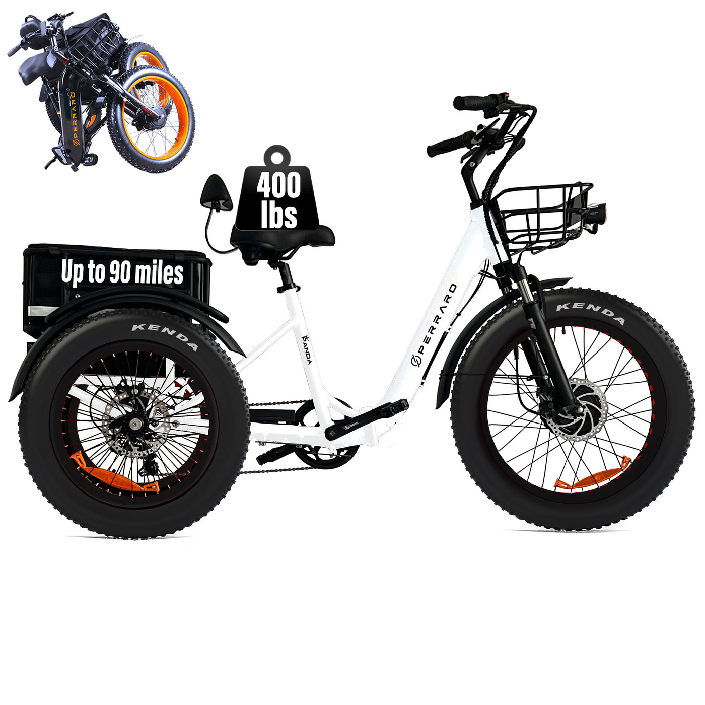 Electric Tricycle for adults - 90 Miles Long Range Trike - 21 AH Samsung Battery - 750W Motor - Foldable - Black Malisa Mobility