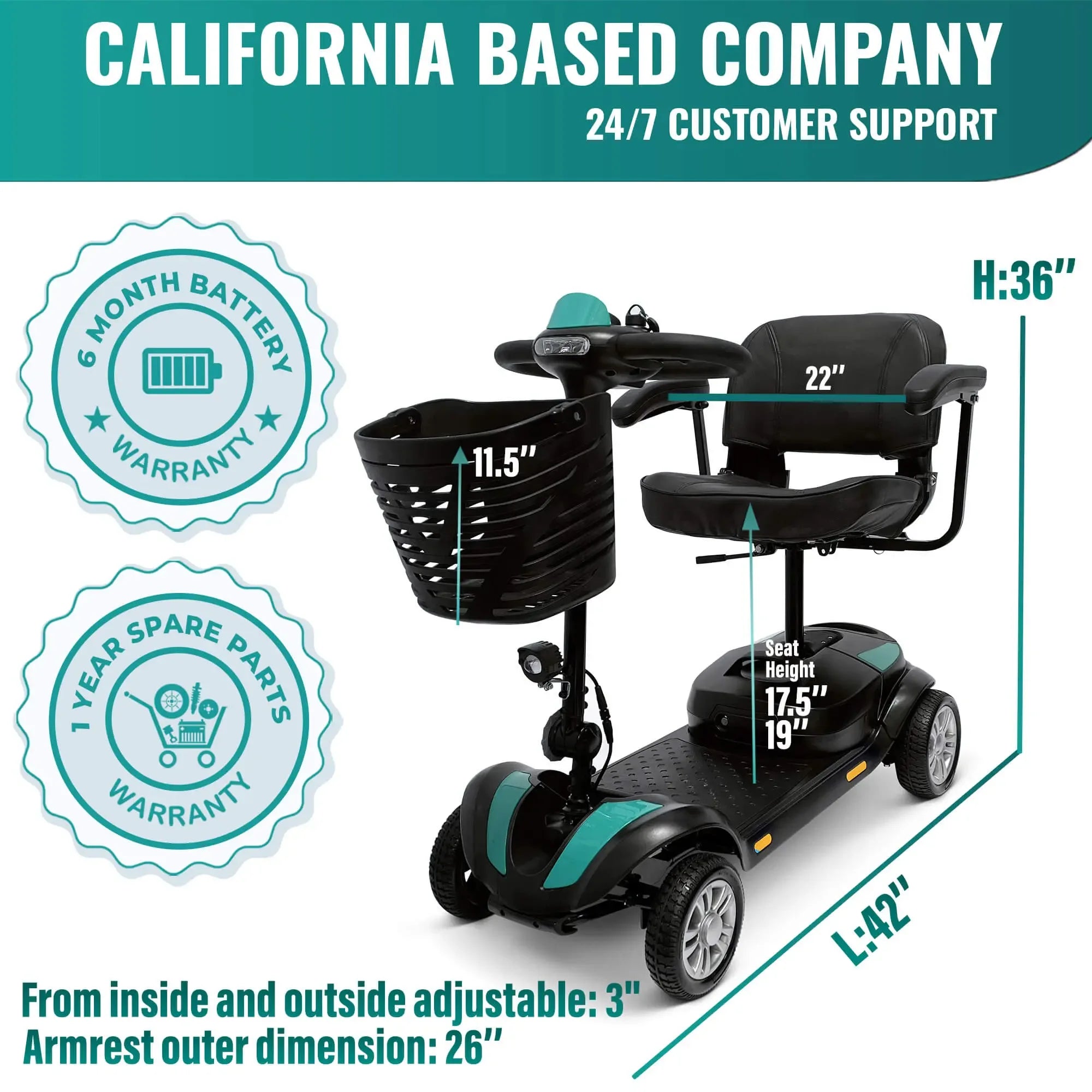 MLS-1 Detachable Mobility Scooters - Long Range - 30 Miles Range - Malisa Mobility