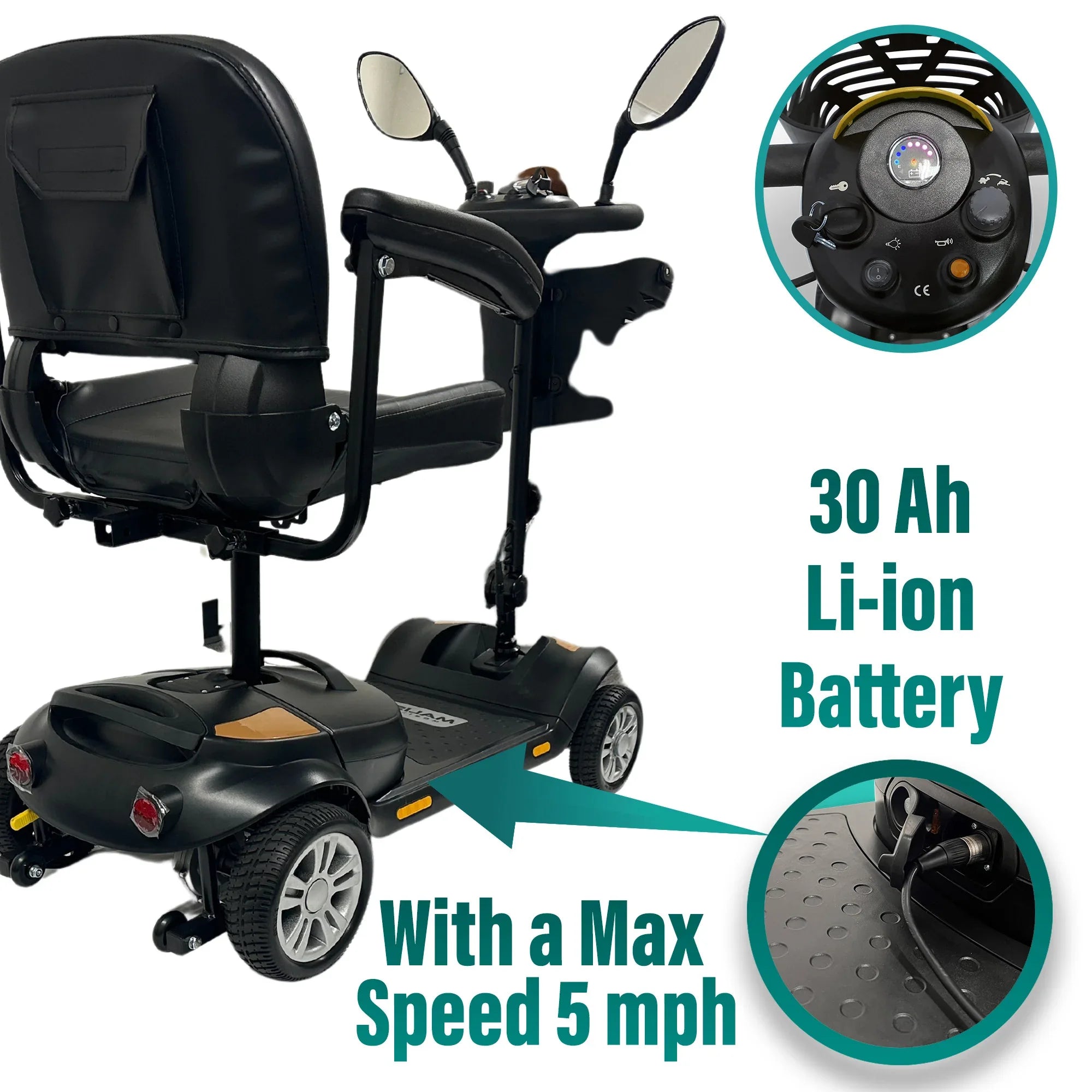 MLS-1 Detachable Mobility Scooters - Long Range - 30 Miles Range - Malisa Mobility