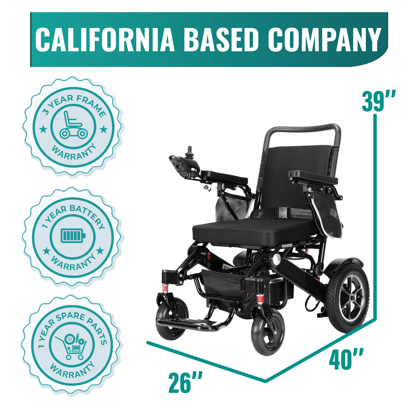 MLS-10MF Electric Wheelchair Lightweight Folding Airline Approved Remote Control 330 lbs. 13 Miles Malisa Mobility