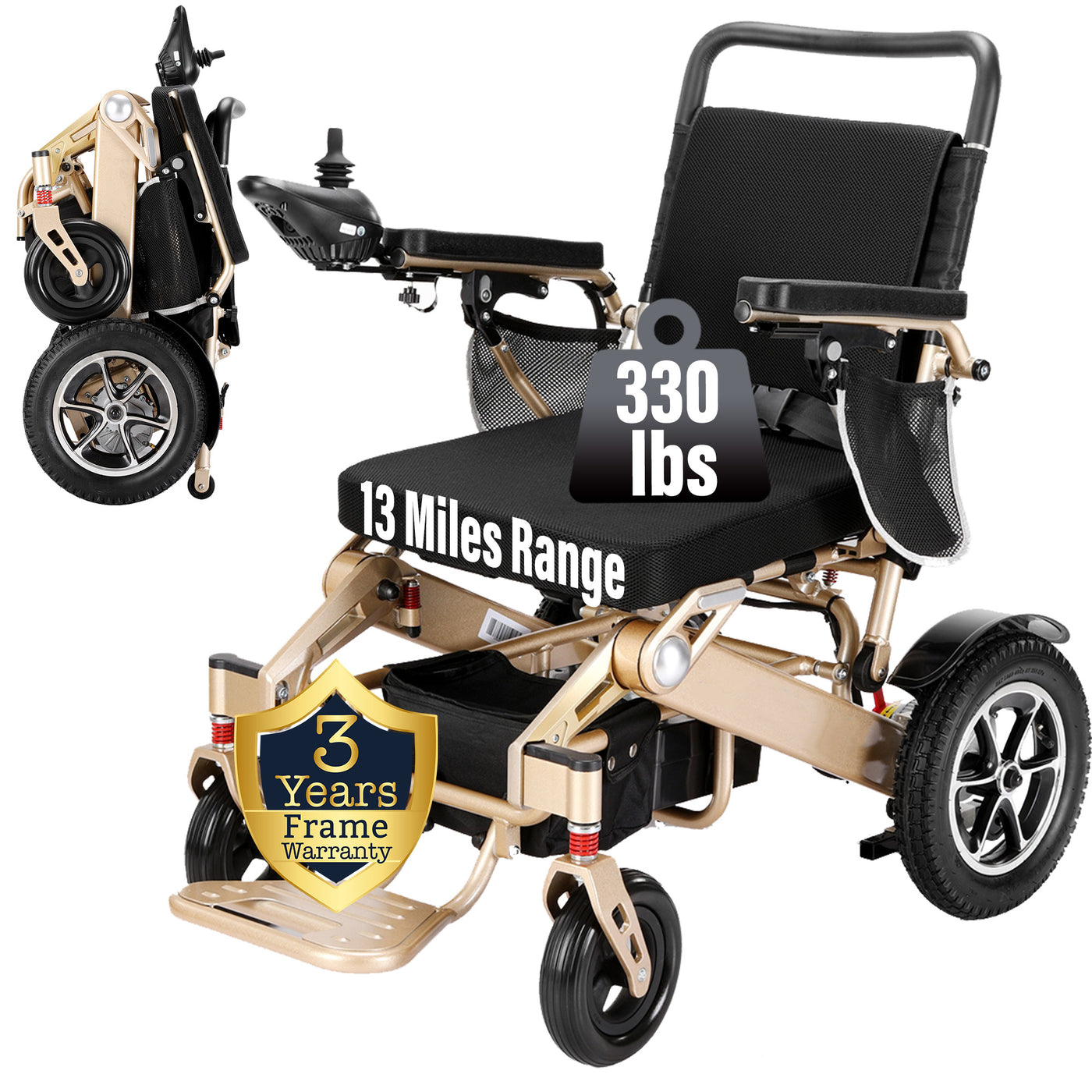 MLS-10MF Electric Wheelchair Lightweight Folding Airline Approved Remote Control 330 lbs. 13 Miles Malisa Mobility