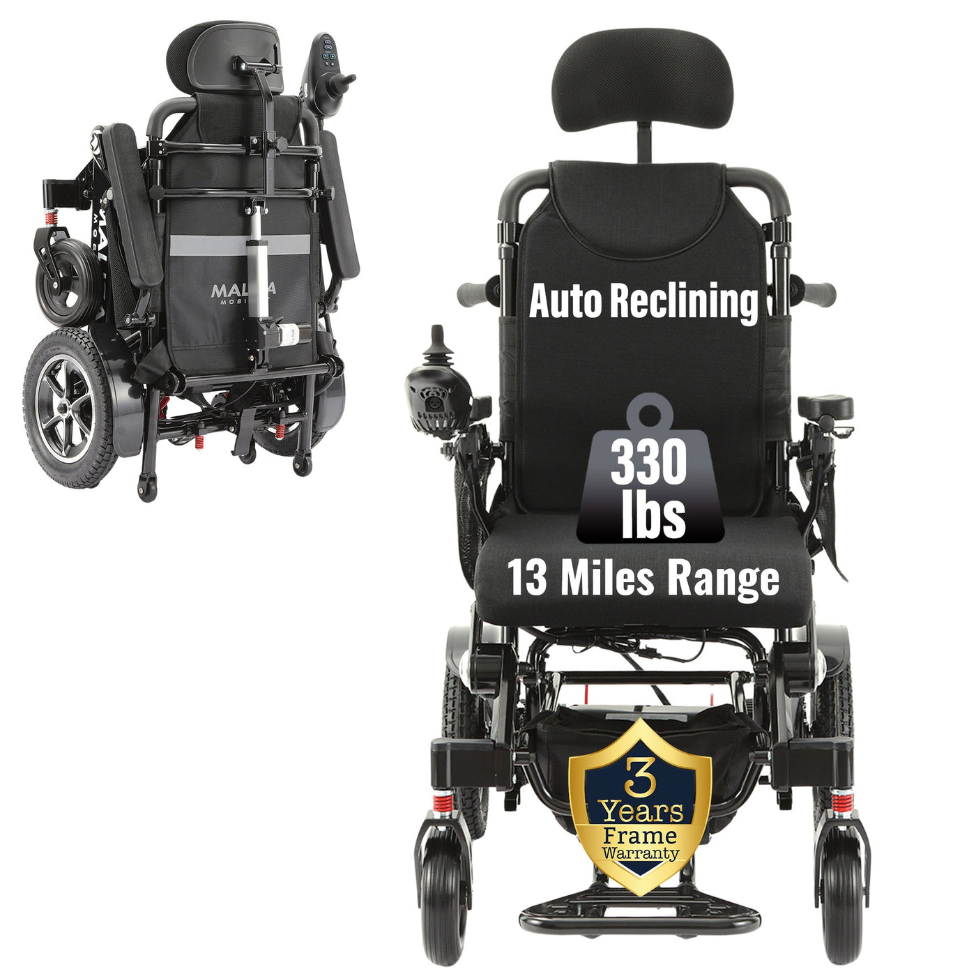 MLS-10AR Malisa Electric Wheelchair - Auto Reclining Backrest