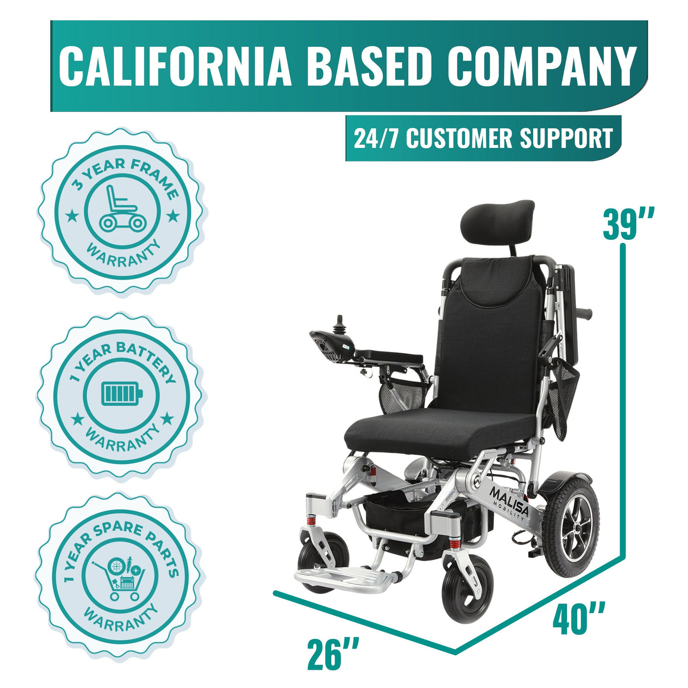 MLS-10AR Malisa Electric Wheelchair - Auto Reclining Backrest