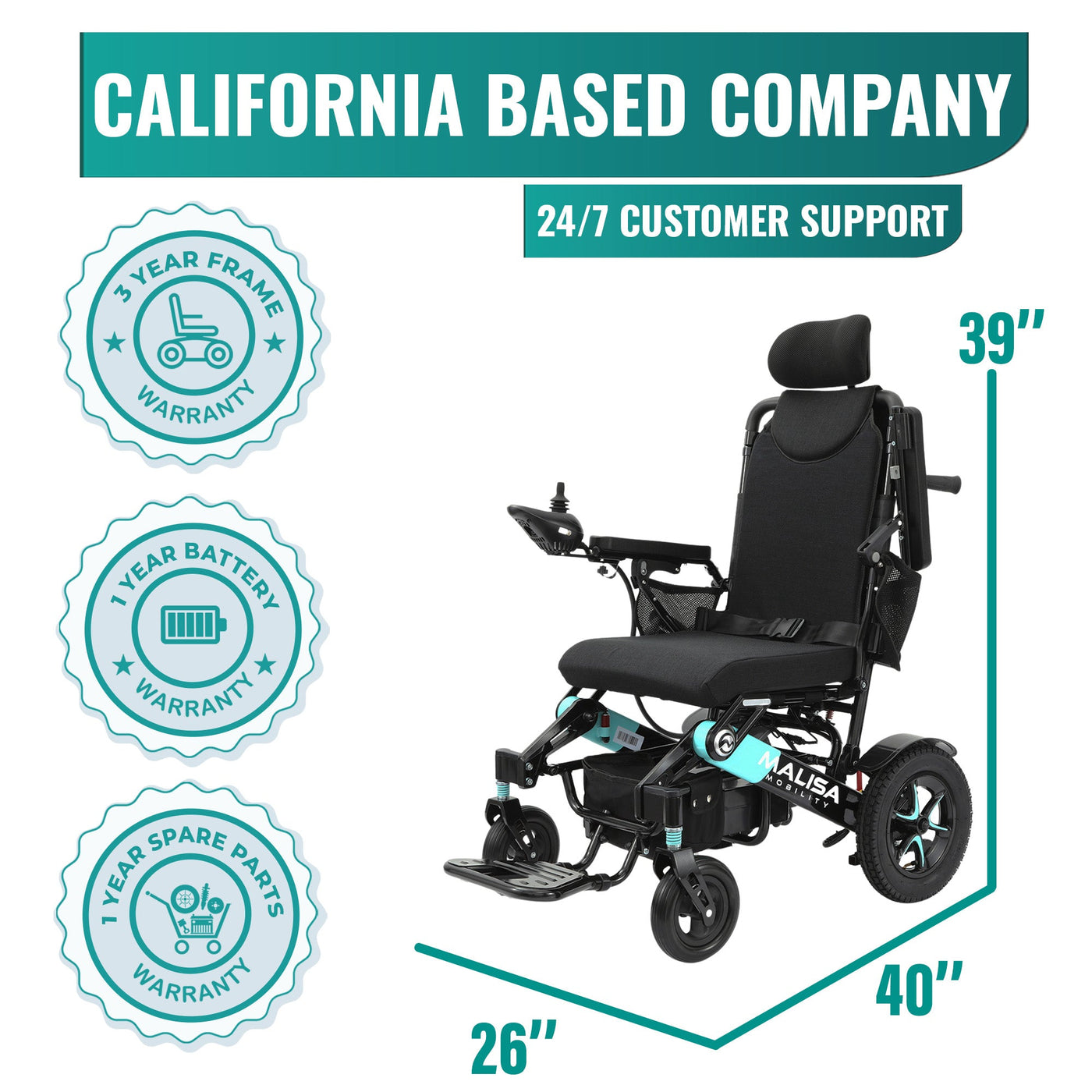 MLS-10AR Malisa Electric Wheelchair - Auto Reclining Backrest