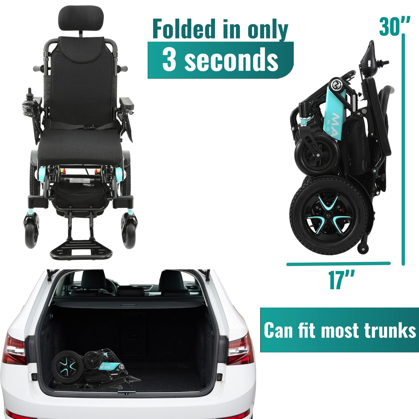 MLS-10AR Malisa Electric Wheelchair - Auto Reclining Backrest