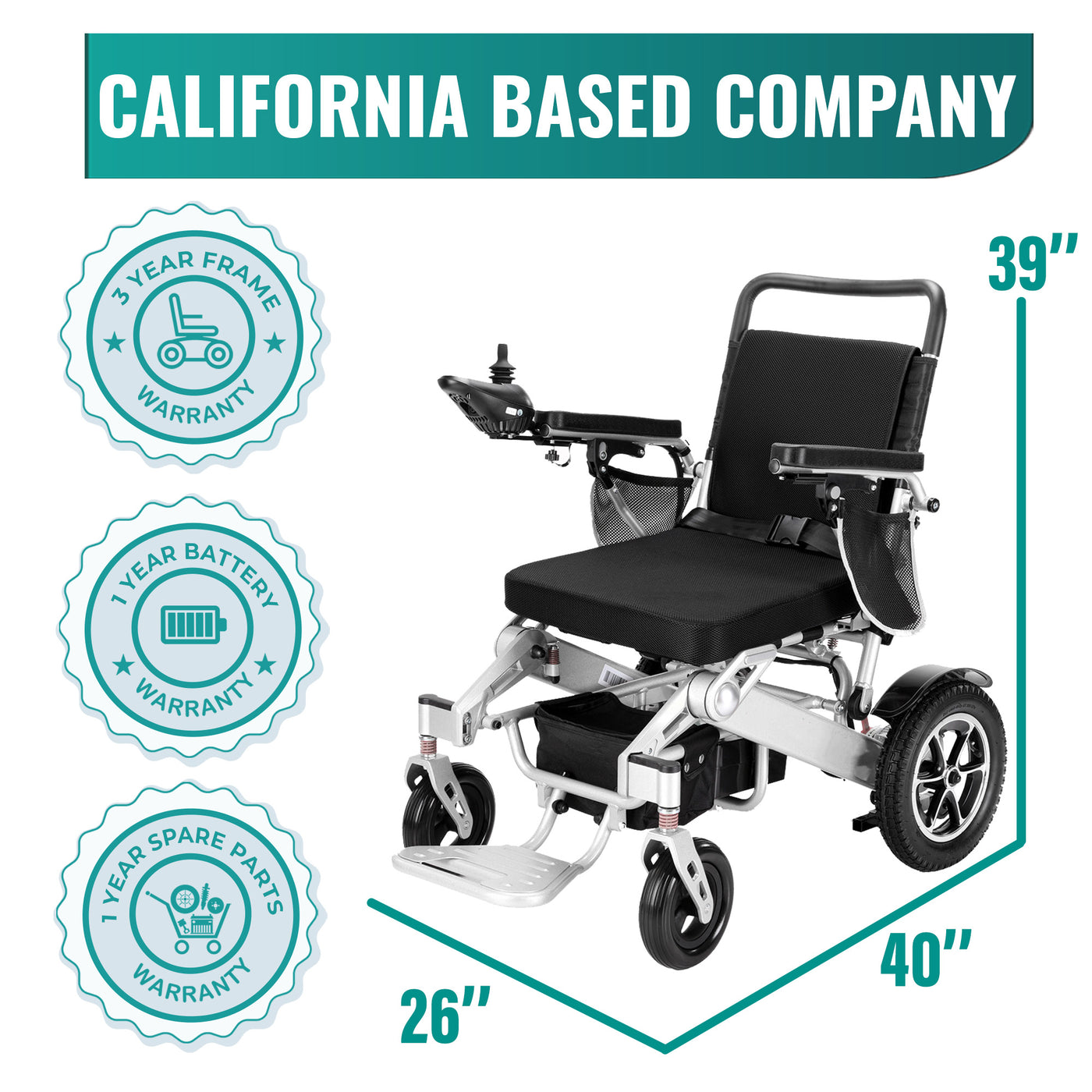 MLS-10AF Automatic Folding Electric Wheelchair Airline Approved Remote Control 330 Lbs Malisa Mobility