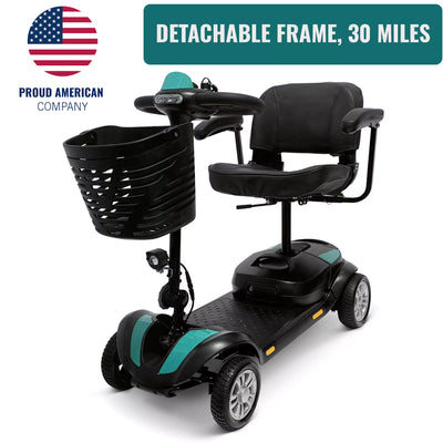 The Malisa Mobility MLS-1 Mobility Scooter, shown with a black seat, armrests, and front basket on a white background. 