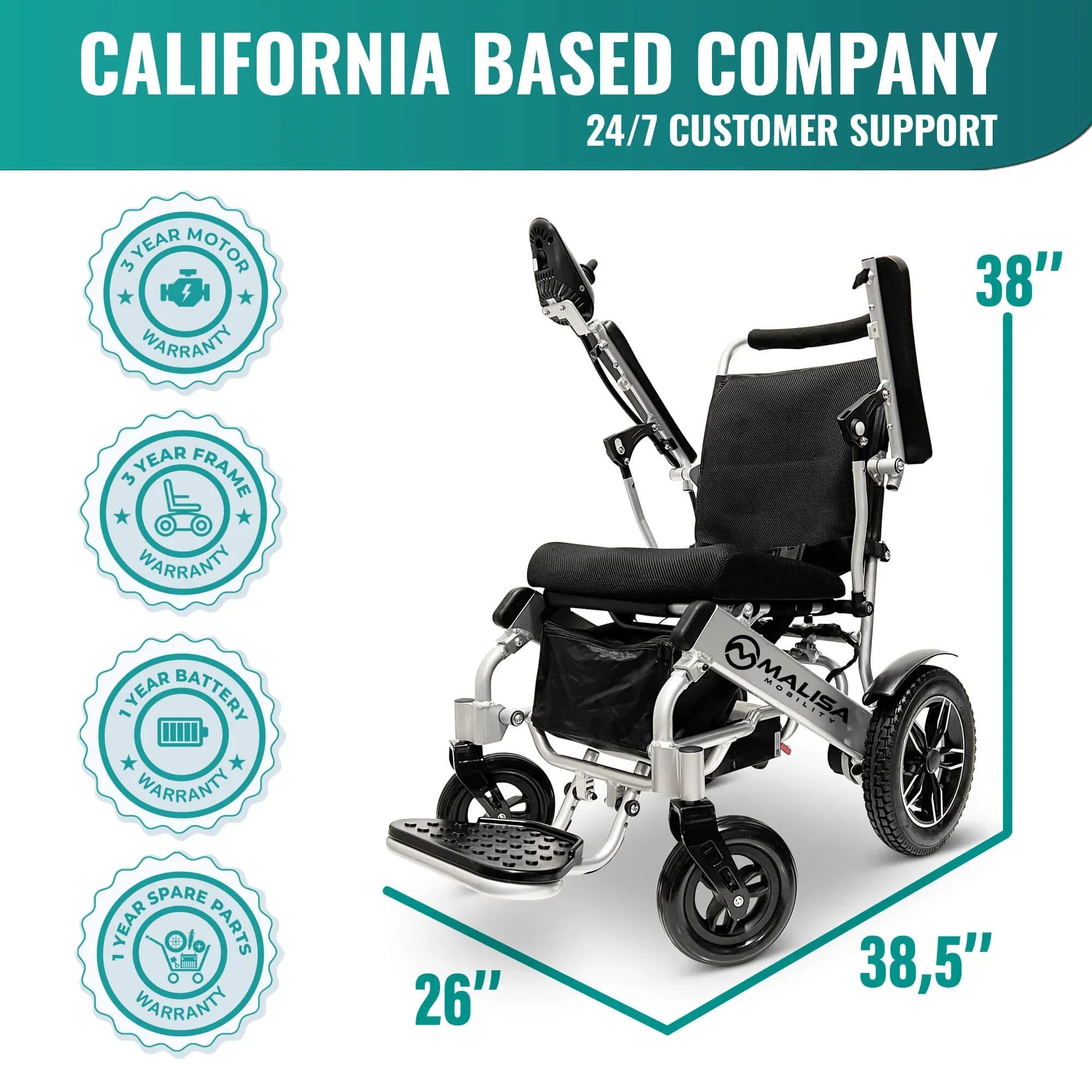 MLS-8 Malisa Electric Wheelchair - Lightweight - Malisa Mobility