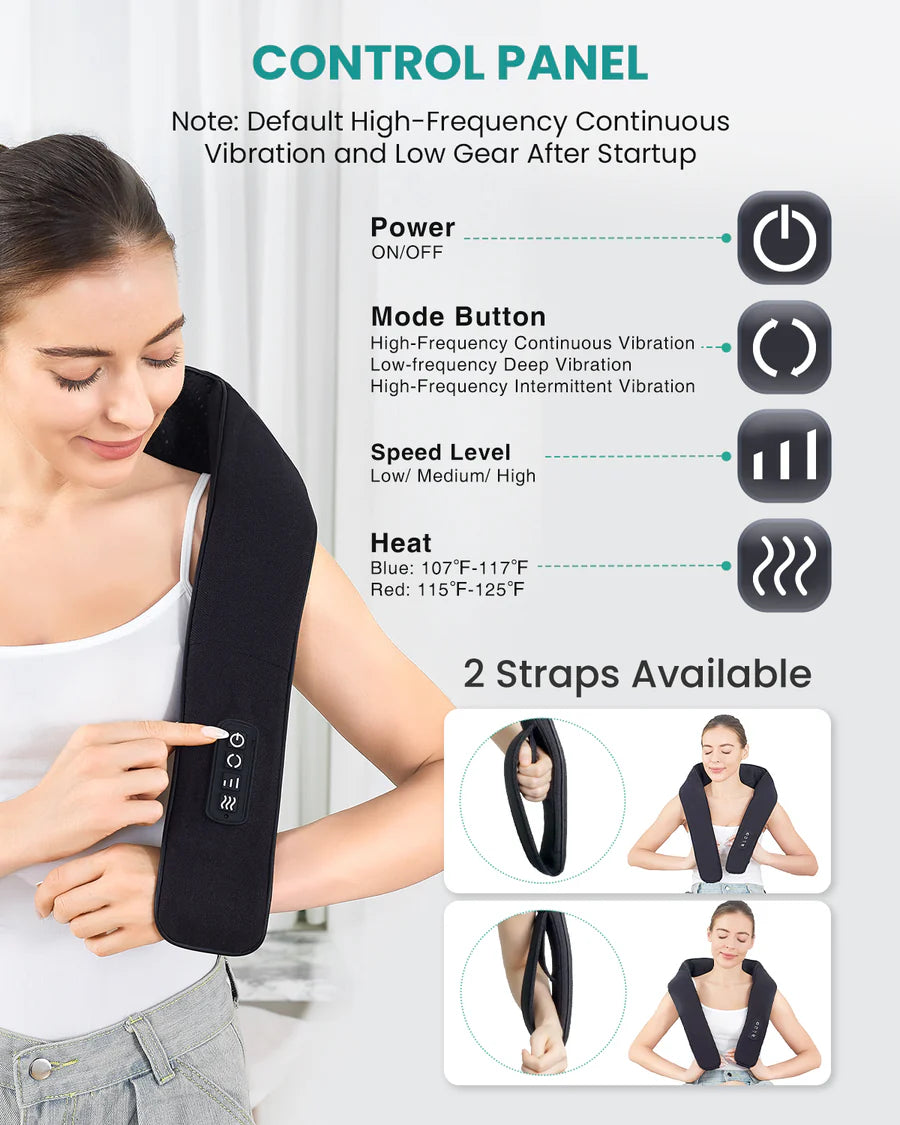 Nekteck Vibrating Neck and Back Massager with Heat | Pain Relief