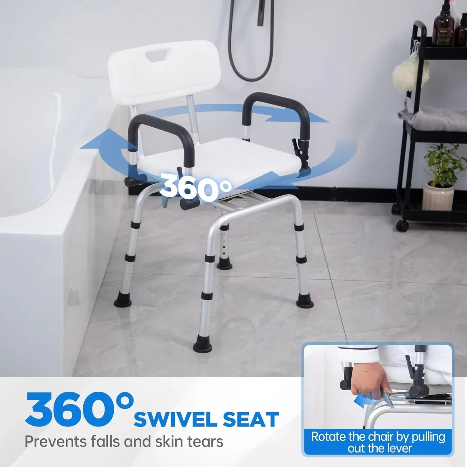 360° Swivel Rotating Shower Chair with Padded Flip-Up Armrests - Malisa Mobility