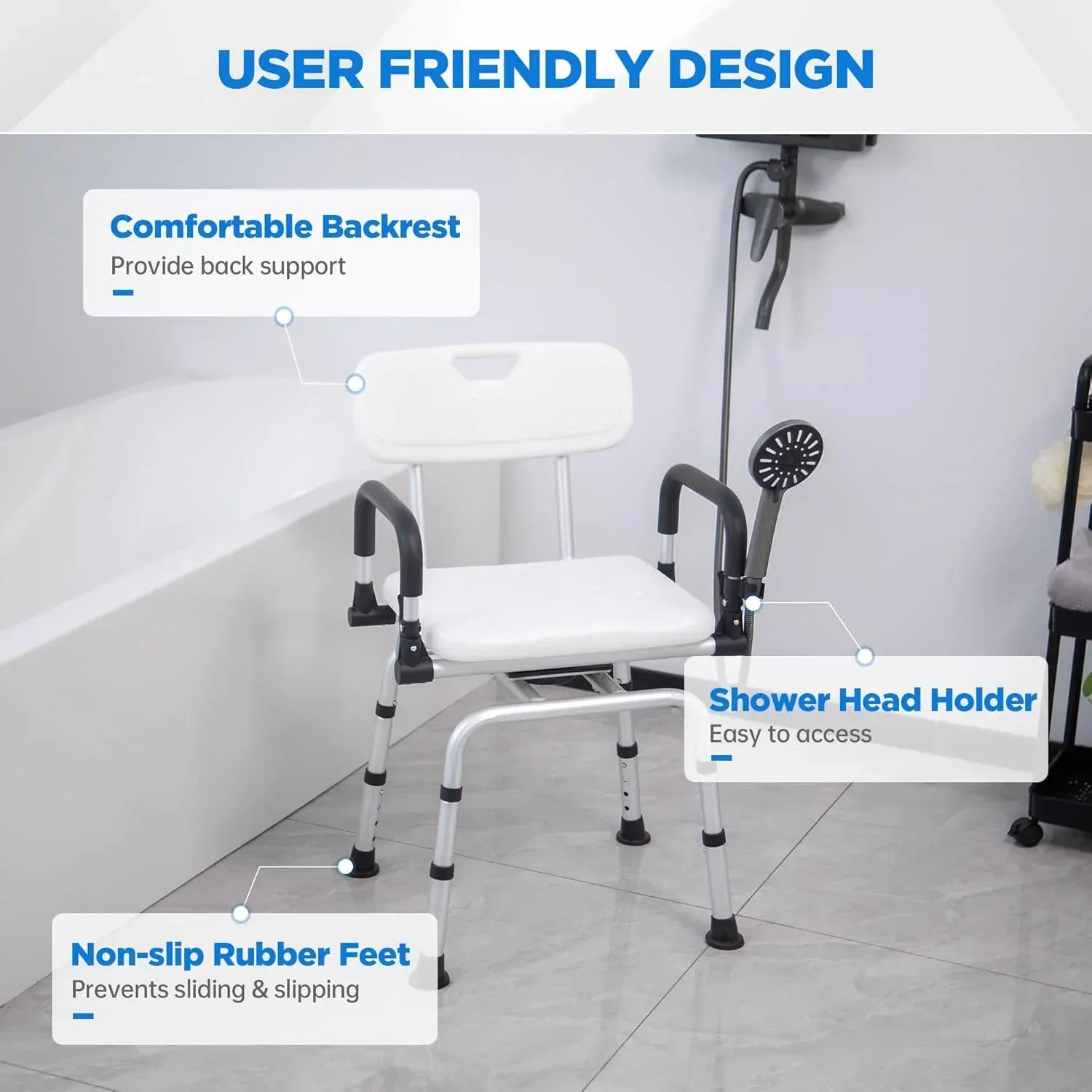 360° Swivel Rotating Shower Chair with Padded Flip-Up Armrests - Malisa Mobility