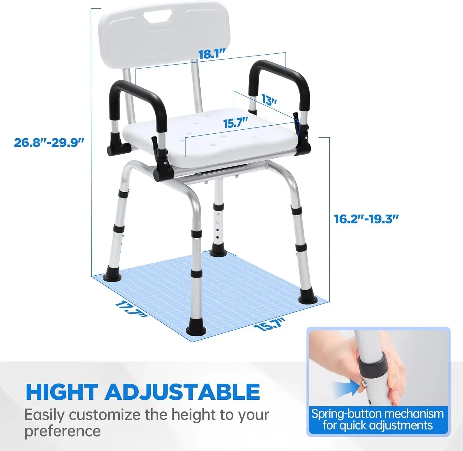 360° Swivel Rotating Shower Chair with Padded Flip-Up Armrests - Malisa Mobility