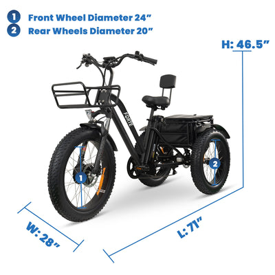 FORTE Electric Tricycle Bicycle Black Frame